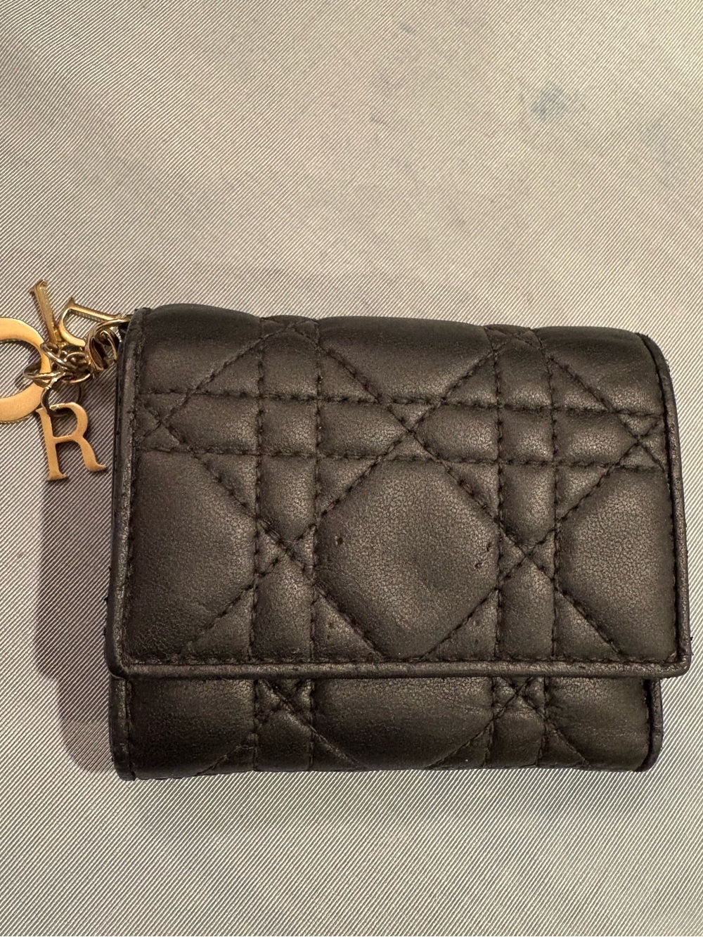 Dior Christian Dior Black Cannage Lotus Tri fold Wallet EUC Authentic